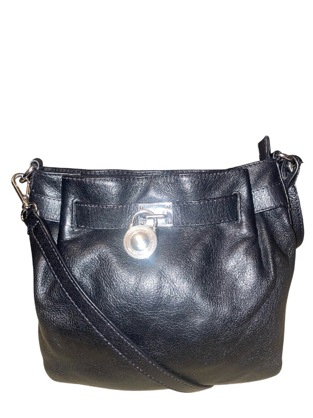Michael Kors Black Leather  Hamilton Crossbody Shoulder Bag with Silver Hardware